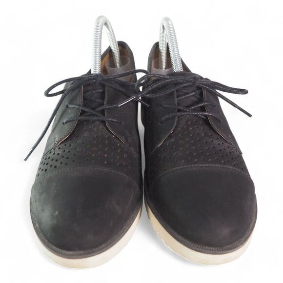 Natural Soul Vivian Faux Nubuck Perforated Lace-up Shoes Black Women's 9.5M - Picture 3 of 11